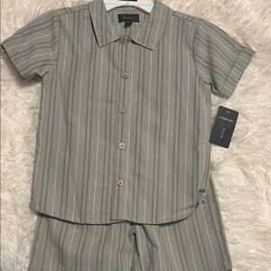 Perry Ellis Gray Striped Button-Up Shirt and Shorts Set